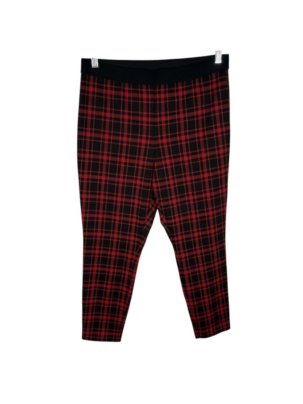 Talbots Women 12P Red Black Tree Trim Plaid Elastic Waist Pull-on Soho Leggings - Picture 3 of 10